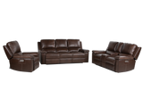 Chestnut Top Grain Leather Contemporary 3-Piece Dual Power Reclining Living Room Set with Console
