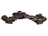 Chestnut Top Grain Leather Contemporary 3-Piece Dual Power Reclining Living Room Set with Console