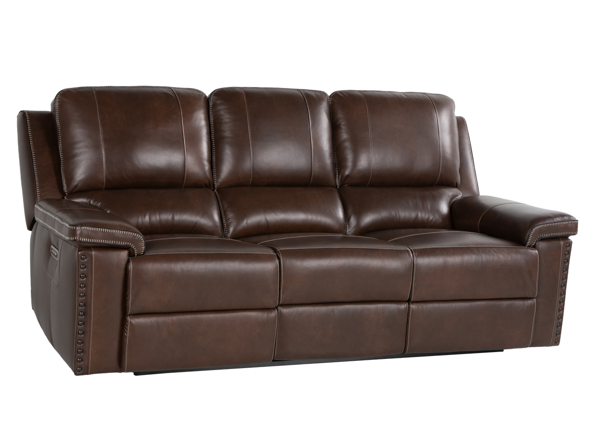 Chestnut Top Grain Leather Contemporary 3-Piece Dual Power Reclining Living Room Set with Console