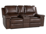 Chestnut Top Grain Leather Contemporary 3-Piece Dual Power Reclining Living Room Set with Console