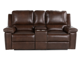 Chestnut Top Grain Leather Contemporary 3-Piece Dual Power Reclining Living Room Set with Console