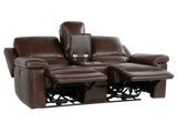 Chestnut Top Grain Leather Contemporary 3-Piece Dual Power Reclining Living Room Set with Console