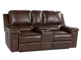 Chestnut Top Grain Leather Contemporary 3-Piece Dual Power Reclining Living Room Set with Console