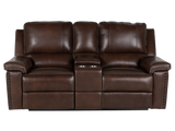 Chestnut Top Grain Leather Contemporary 3-Piece Dual Power Reclining Living Room Set with Console