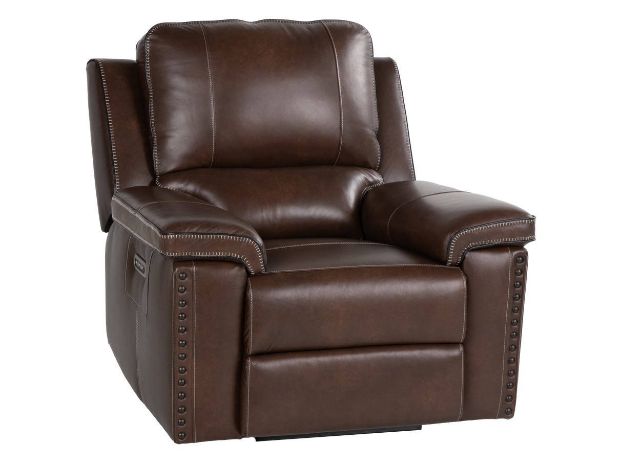 Chestnut Top Grain Leather Contemporary 3-Piece Dual Power Reclining Living Room Set with Console