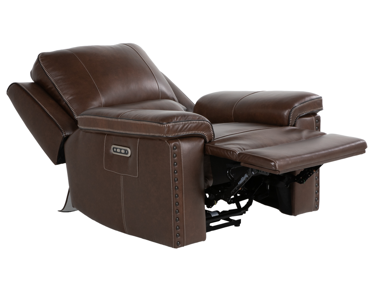 Chestnut Top Grain Leather Contemporary 3-Piece Dual Power Reclining Living Room Set with Console