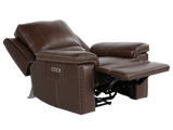 Chestnut Top Grain Leather Contemporary 3-Piece Dual Power Reclining Living Room Set with Console