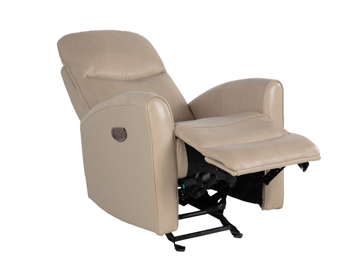 Beige Top Grain Leather Power Recliner with USB Charging