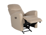 Beige Top Grain Leather Power Recliner with USB Charging