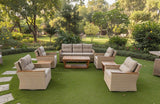 Light Brown Contemporary Wicker 8-Piece Outdoor/Patio Set with 4 Swivel Chairs & Acacia Tables