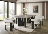 Alvaton Brown Greystone Marble 7-Piece Dining Set with Ivory Upholstered Armchairs