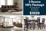 Rustic Brown 3-Room 14-Piece Furniture Bundle Package