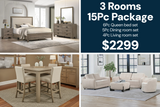 Light Gray 3-Room 15-Piece Furniture Bundle Package