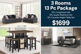 Grey 3 Rooms 13-Piece Furniture Bundle Package