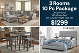 Modern Gray 3-Room 10-Piece Furniture Bundle Package