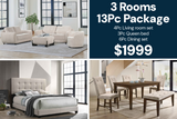 Neutral Modern 3 Room Furniture Package with 4 Piece Living Room Set, Queen Bed & 6 Piece Dining Set