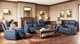 Blue Top-Grain Leather 3-Piece Power Reclining Living Room Set with Power Headrest