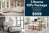 Modern Cream, Gray & Brown 10-Piece 3-Room Furniture Package