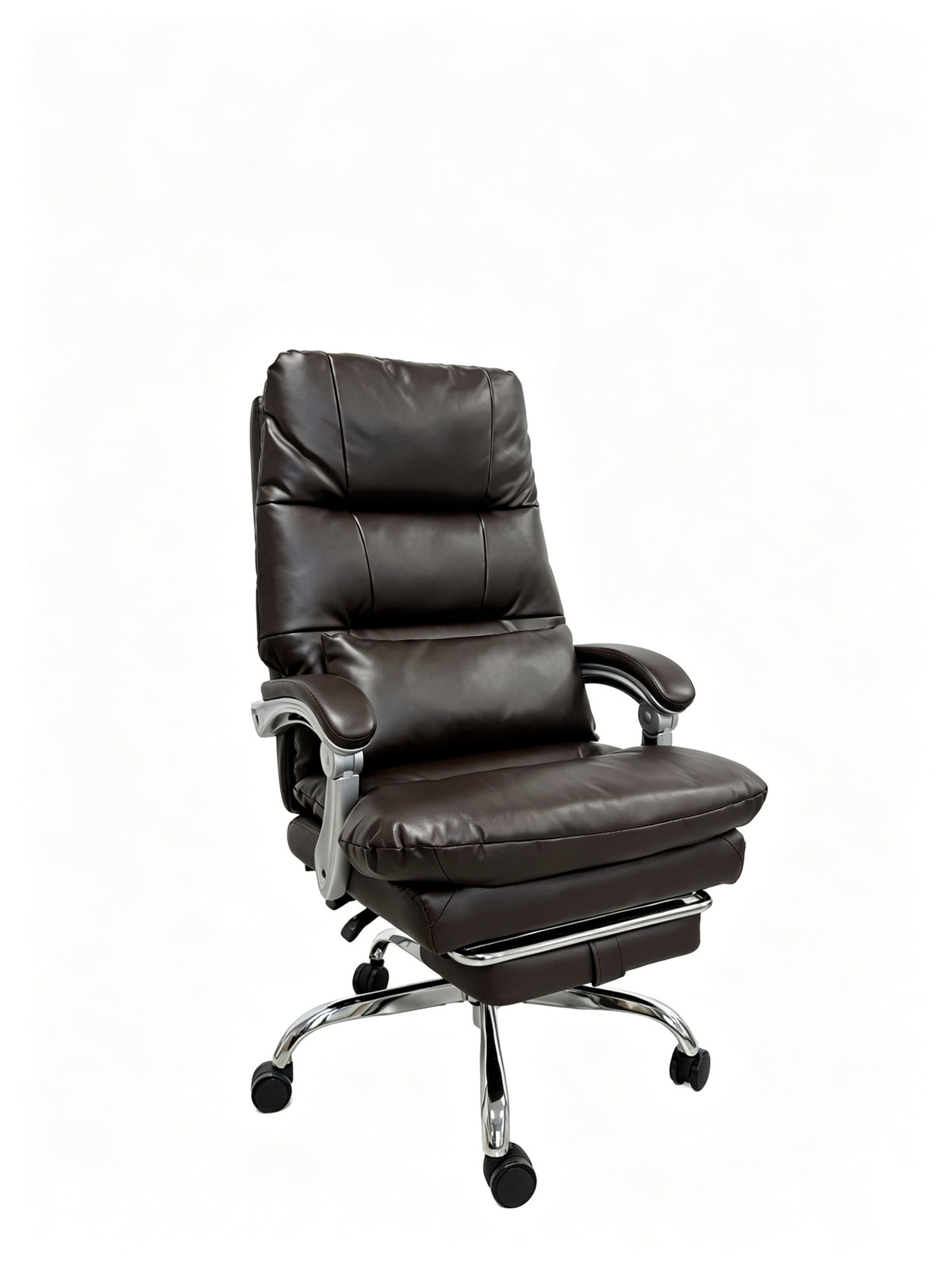 Sterling Brown Reclining Executive Office Chair with Footrest & Chrome Base