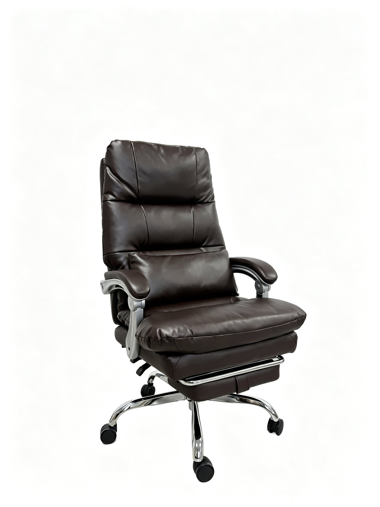 Sterling Brown Reclining Executive Office Chair with Footrest & Chrome Base