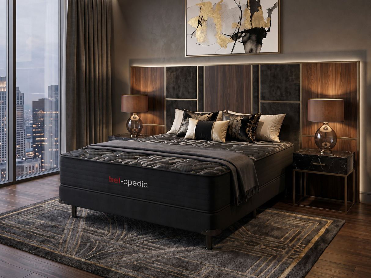 Yilian 14-Inch Firm Hybrid Mattress – Black & Gray Quilted Design