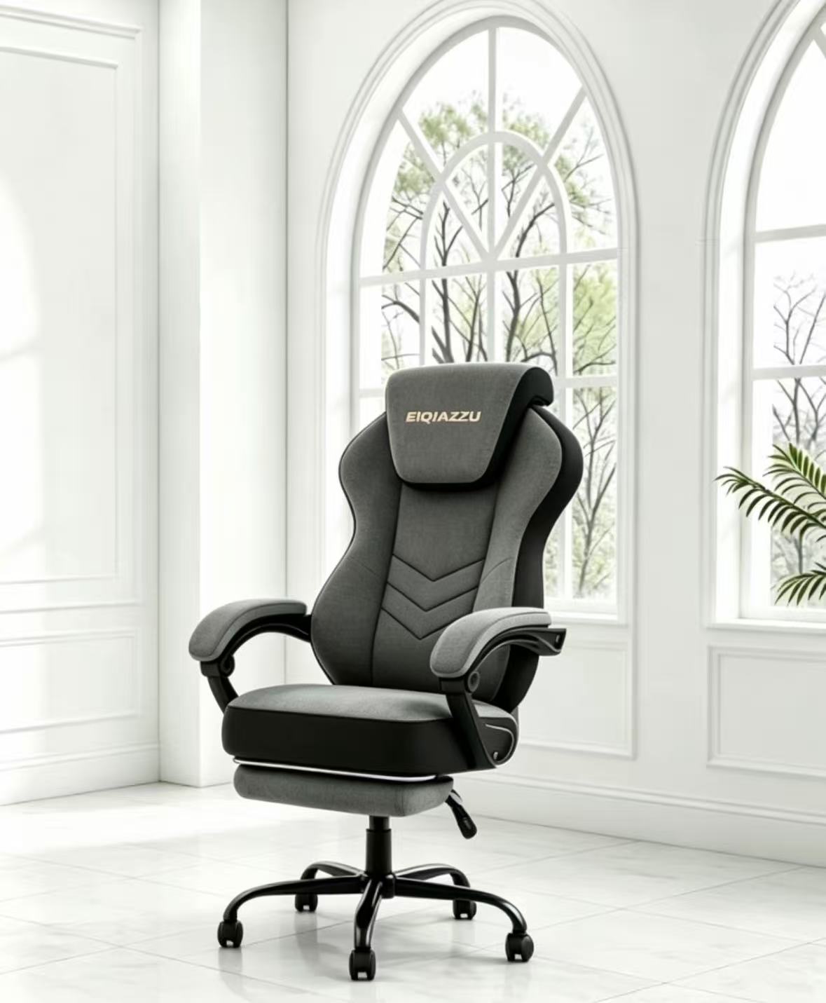 Dark Grey Racing-Style High-Back Office Chair with Padded Arms