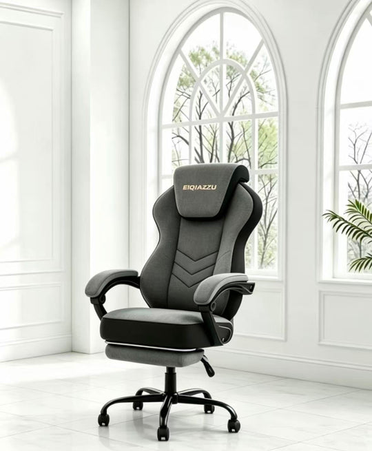 Dark Grey Racing-Style High-Back Office Chair with Padded Arms
