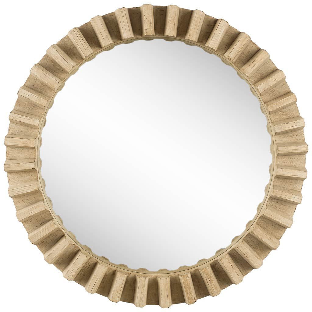 35" Round Wood Frame Wall Mirror - Natural Brown