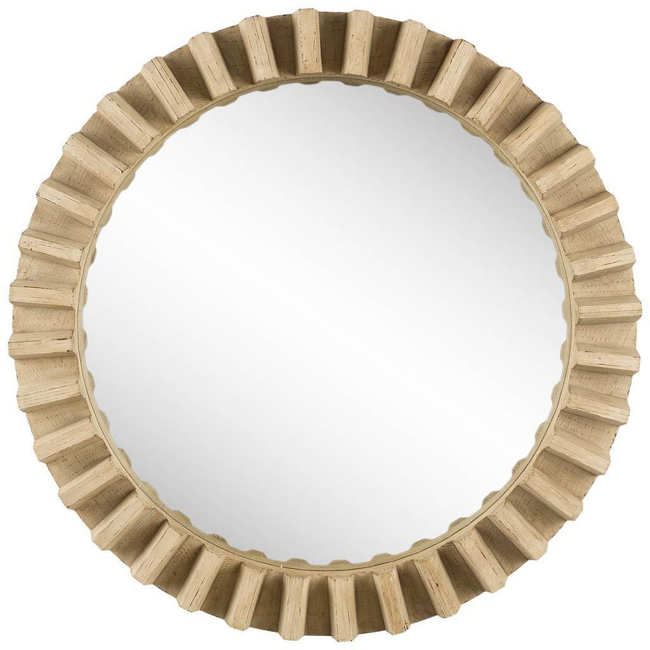 35" Round Wood Frame Wall Mirror - Natural Brown