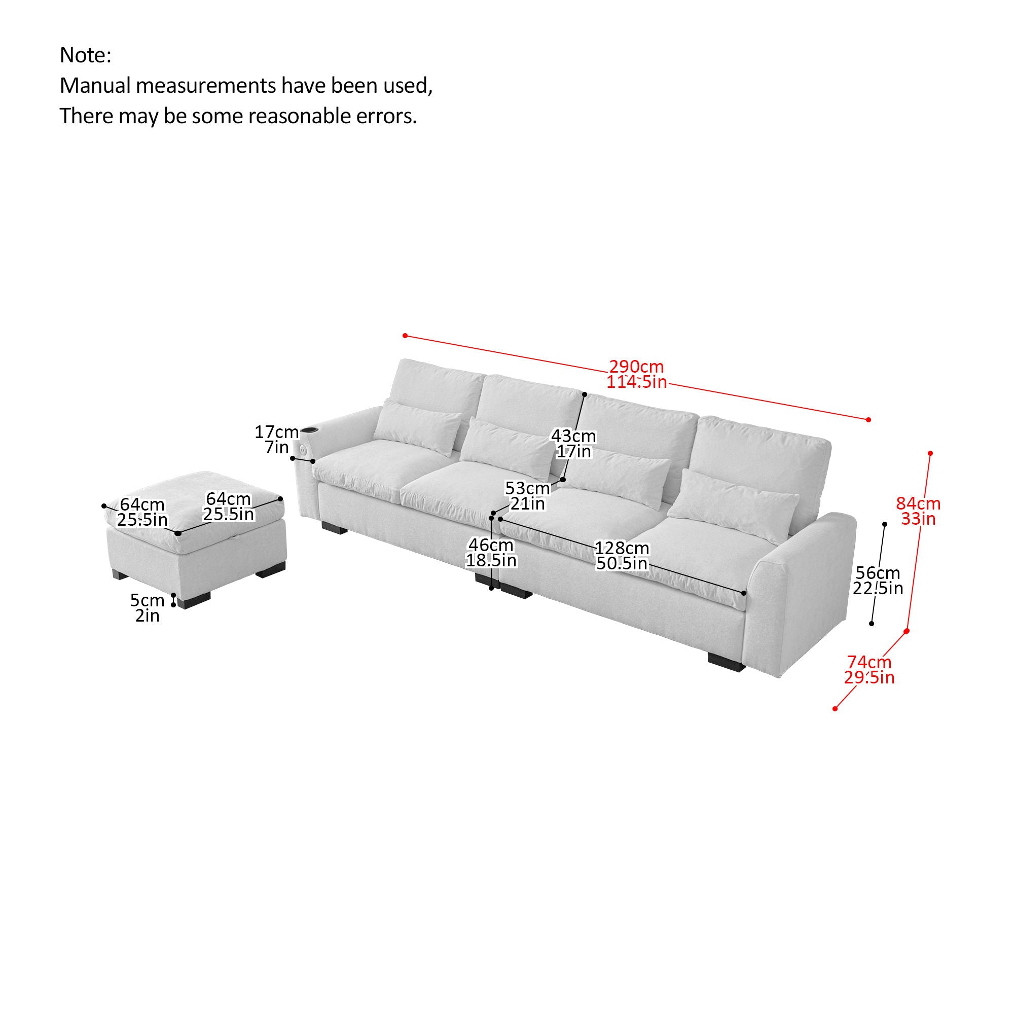 Modern Modular L Shaped Chenille Sofa Couch Reversible Ottoman With Storage Removable And Washable Cushions Sofa With USB Ports & Cup Holder For Living Room