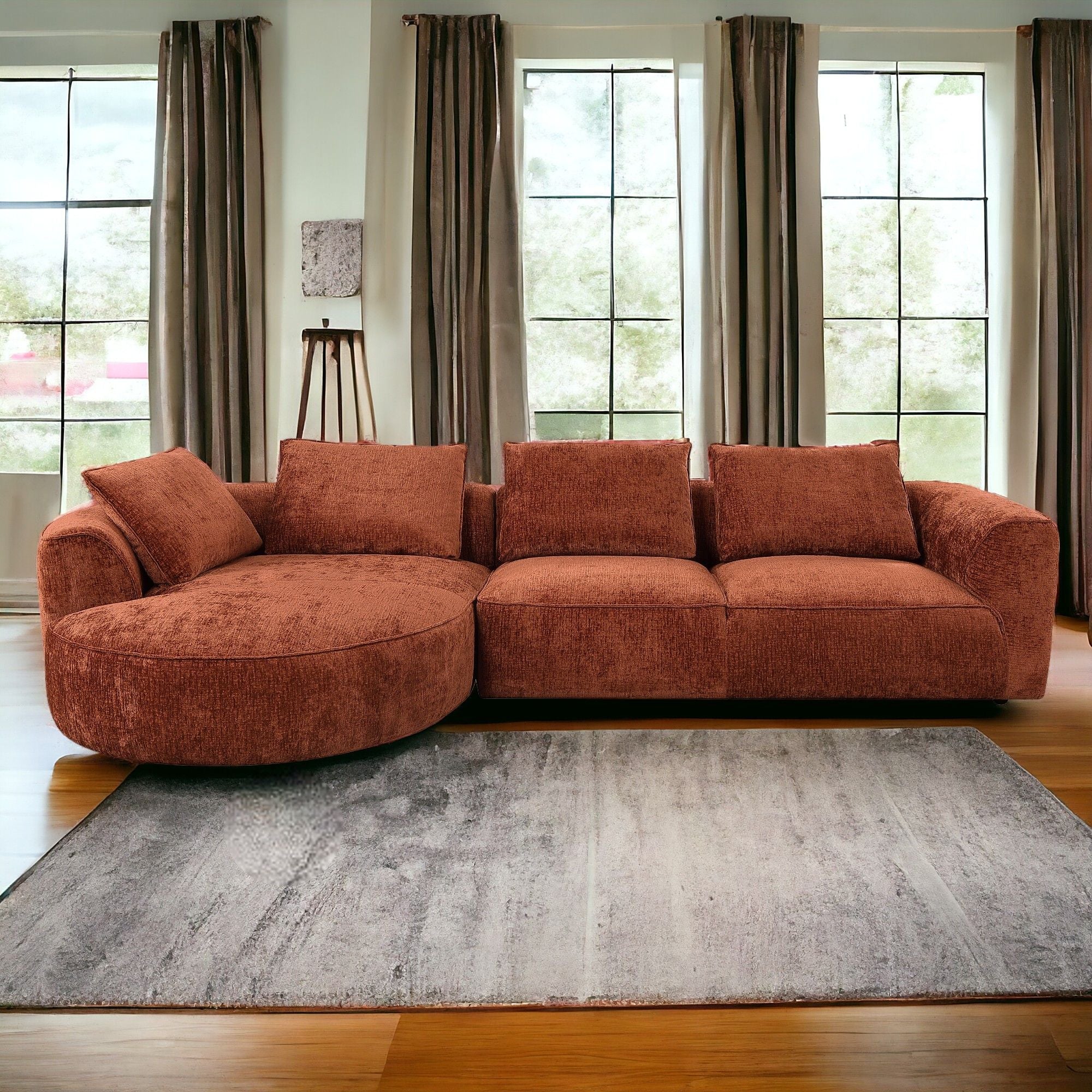 Aceso - Chenille Sectional Sofa With 4 Toss Pillows - Rustic Brown