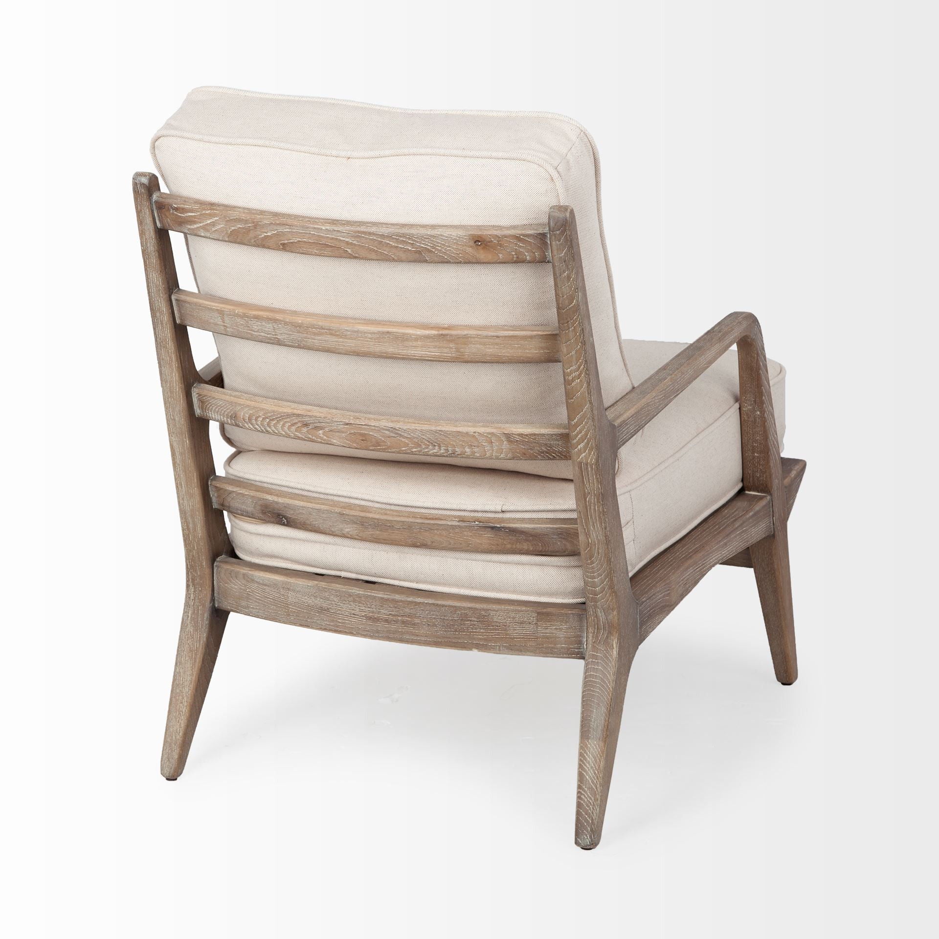 Wood Fabric Arm Chair - Ivory / Brown