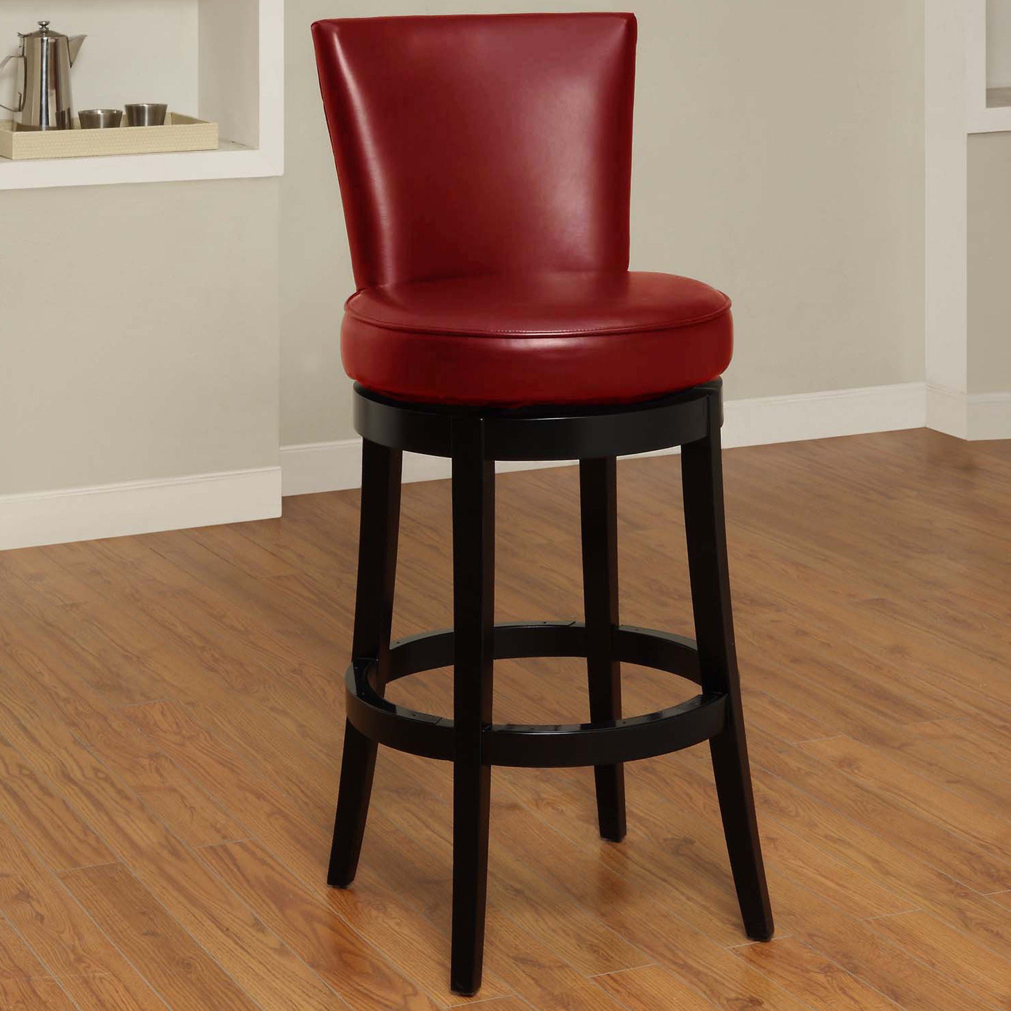 Solid Wood Swivel Bar Height Bar Chair - Red / Black