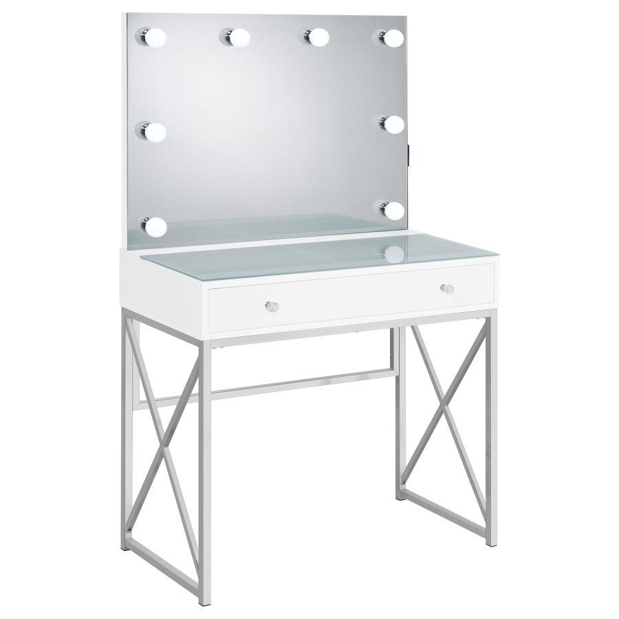 Eliza - Vanity Set With Lighting & Stool - White And Chrome by Coaster Fine Furniture | Bel Furniture