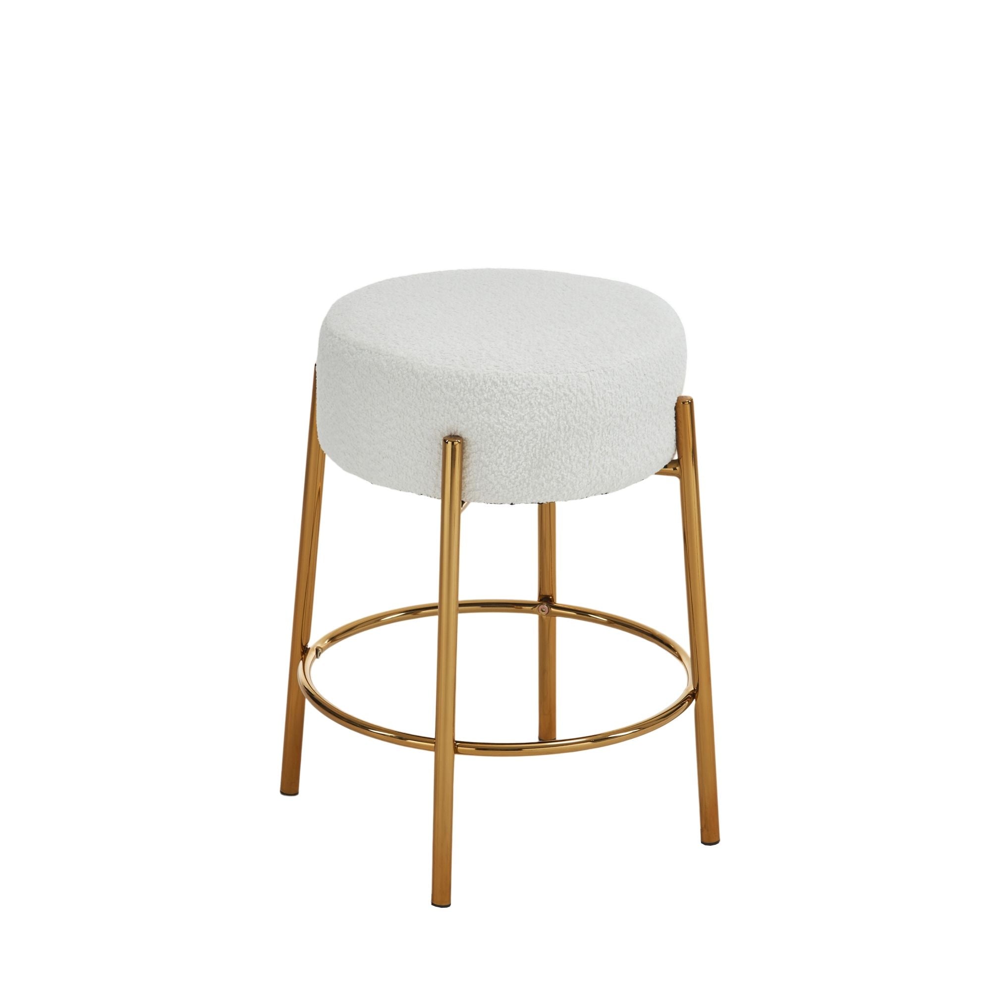 Round Bar Stools (Set of 2), Contemporary Upholstered Dining Stools For Kitchens, Coffee Shops And Bar Stores - Gold Legs