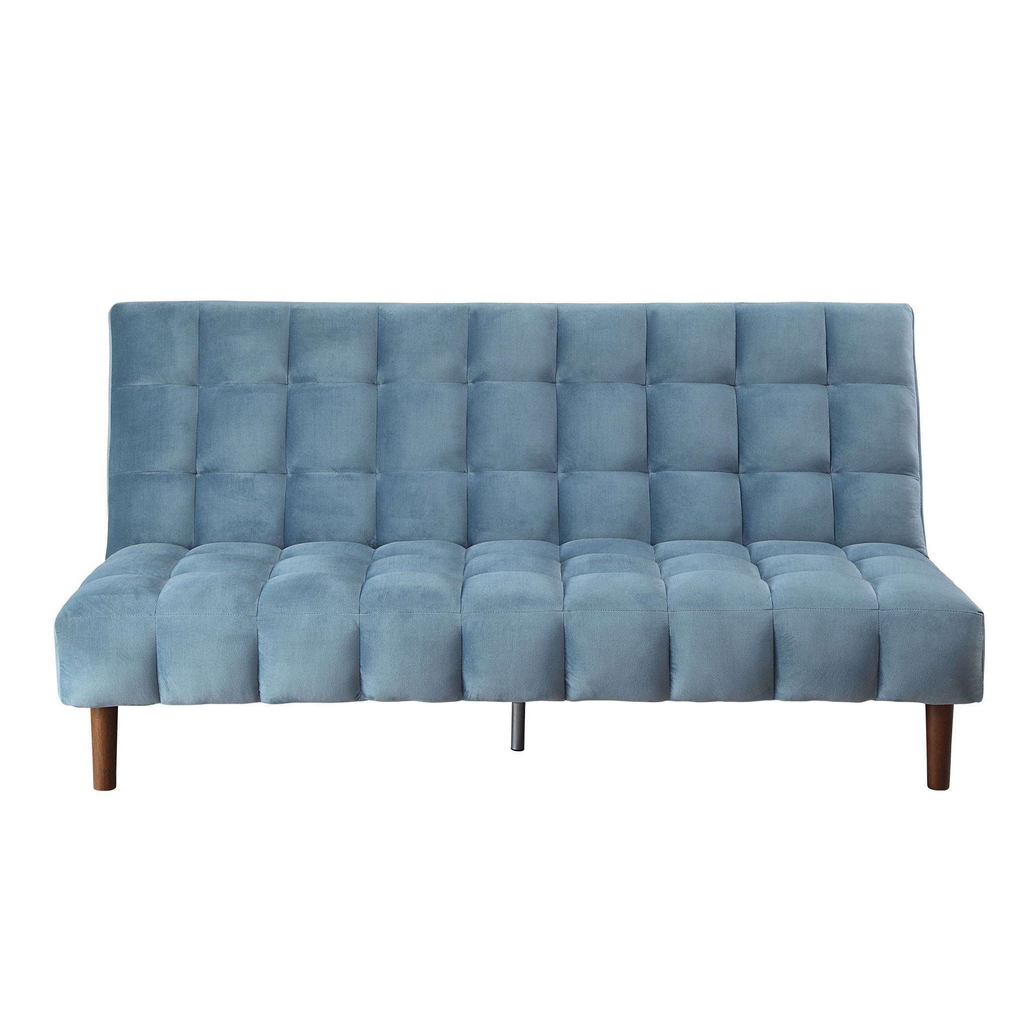 Velvet Sleeper Sofa With Wood Brown Legs - Teal Blue