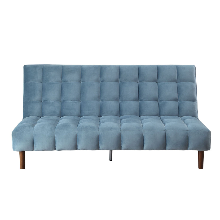 Velvet Sleeper Sofa With Wood Brown Legs - Teal Blue