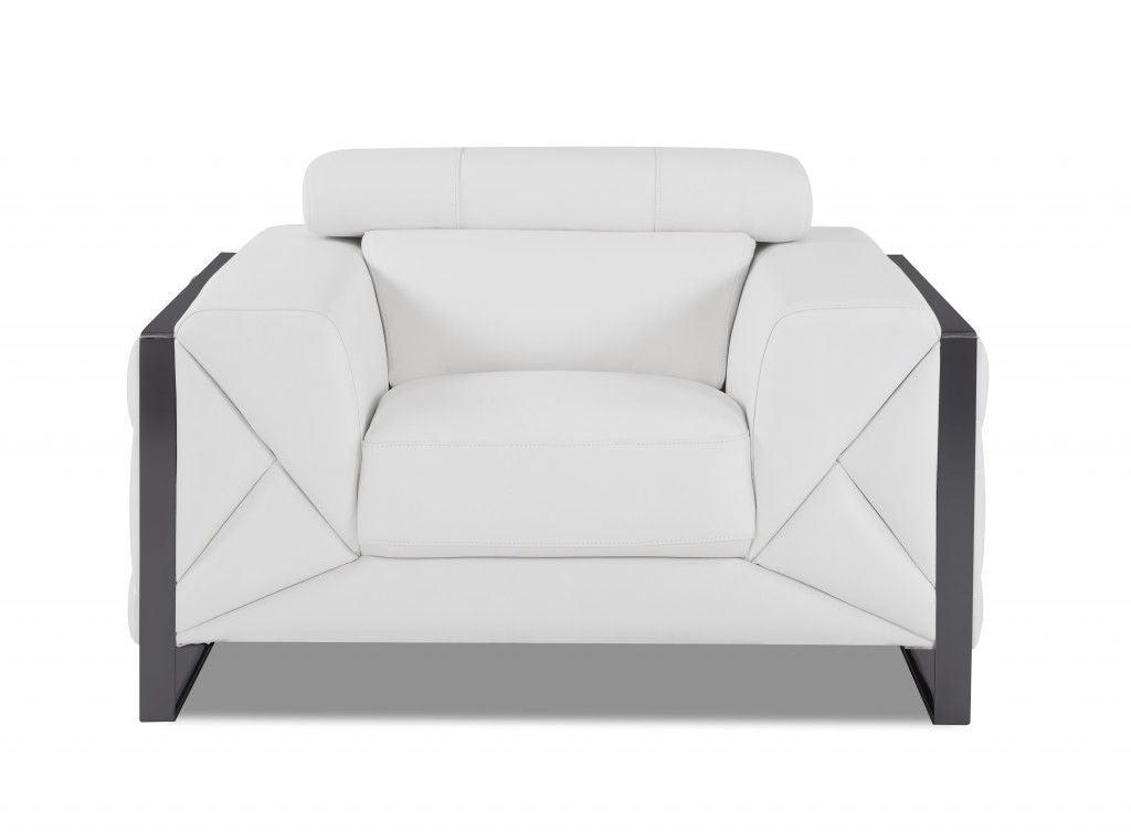 Italian Leather Sofa With Silver - White