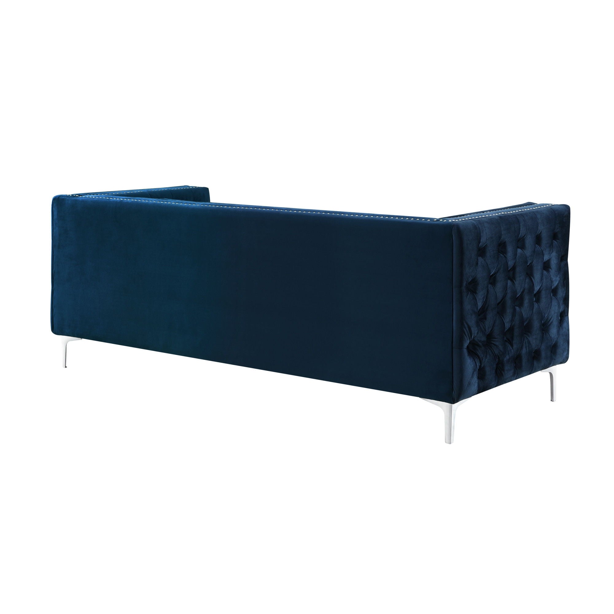 Velvet Sofa With Silver Legs - Navy Blue