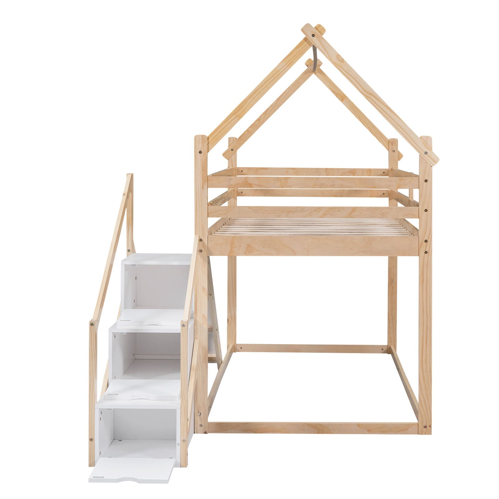 Twin Over Twin House Loft Or Bunk Bed With Slide And Staircase