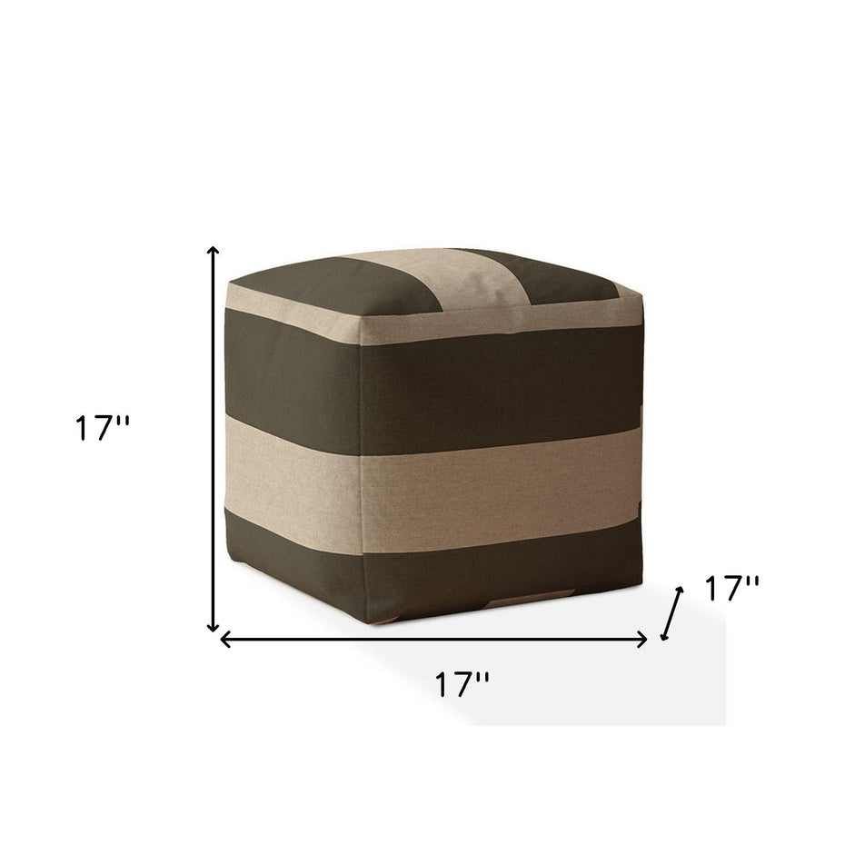 Cotton Striped Pouf Ottoman - Green