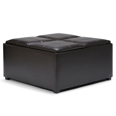 Avalon - Square Coffee Table Storage Ottoman - Tanners Brown by Simpli-Home | Bel Furniture