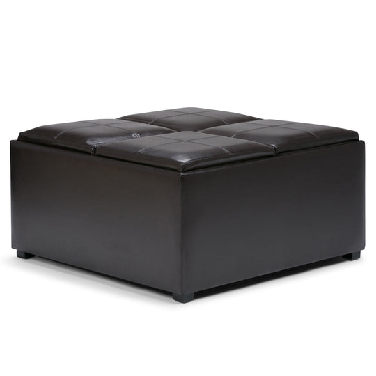 Avalon - Square Coffee Table Storage Ottoman - Tanners Brown by Simpli-Home | Bel Furniture