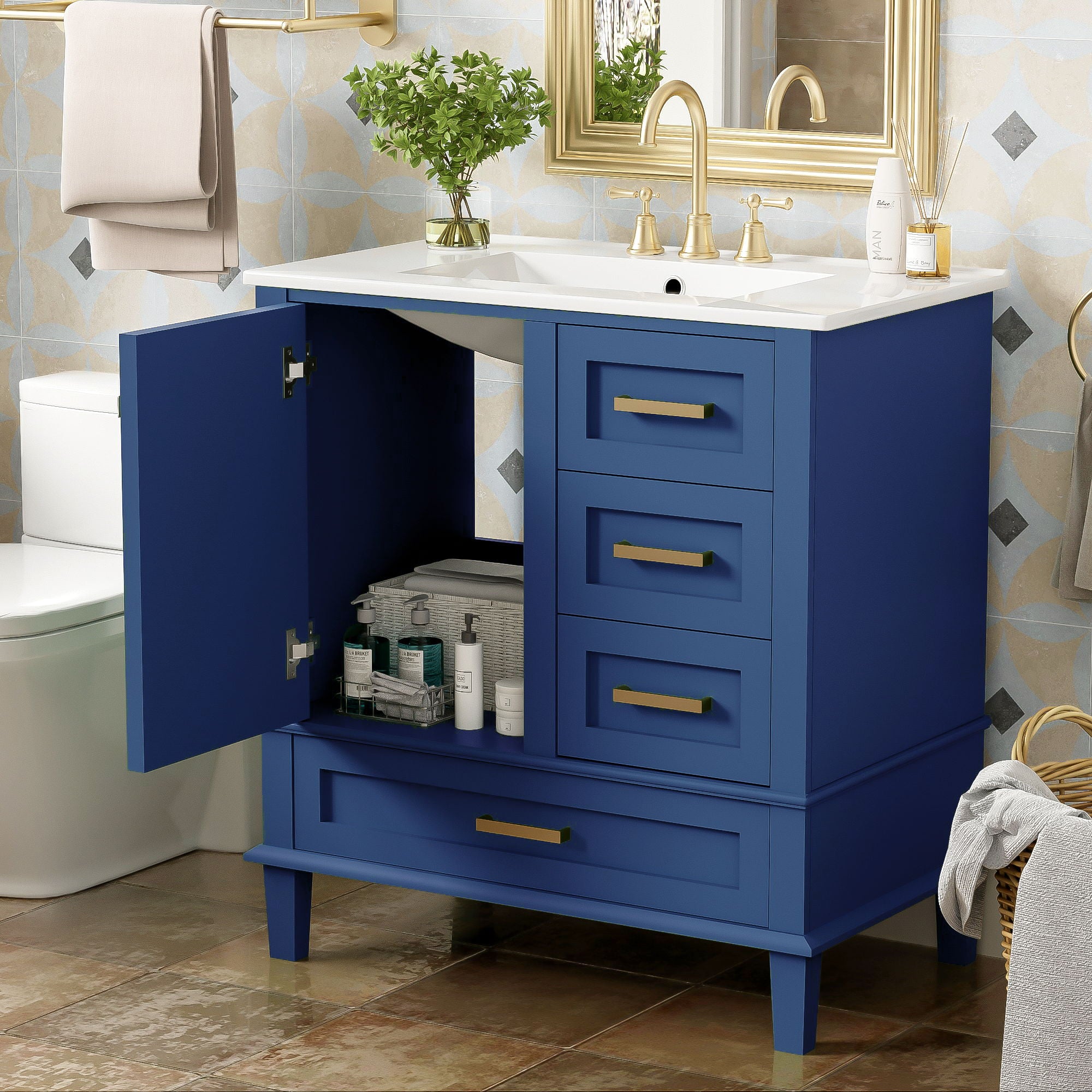 Bathroom Vanity, Modern Bathroom Cabinet With Sink Combo Set, Bathroom Storage Cabinet With A Soft Closing Door And 3 Drawers, Solid Wood Frame