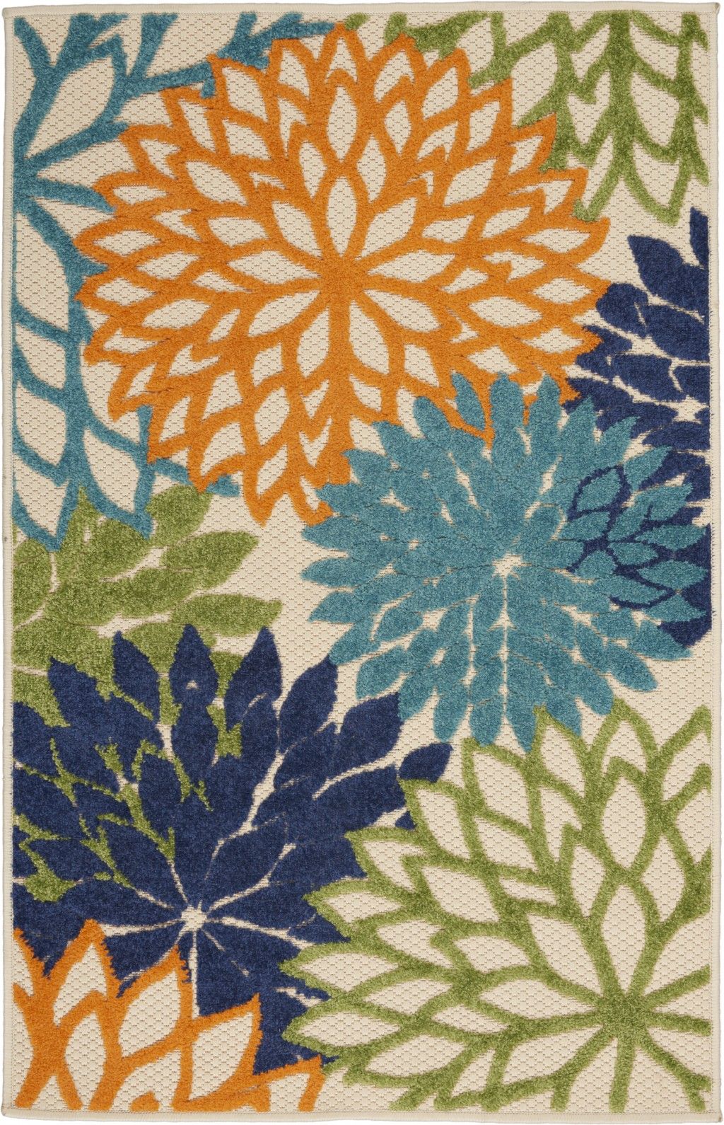 3' X 4' Floral Indoor / Outdoor Area Rug - Ivory / Blue