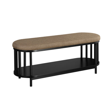 Scandi - Upholstered Top Storage Bench With Lower Shelf - Black by Walker Edison | Bel Furniture