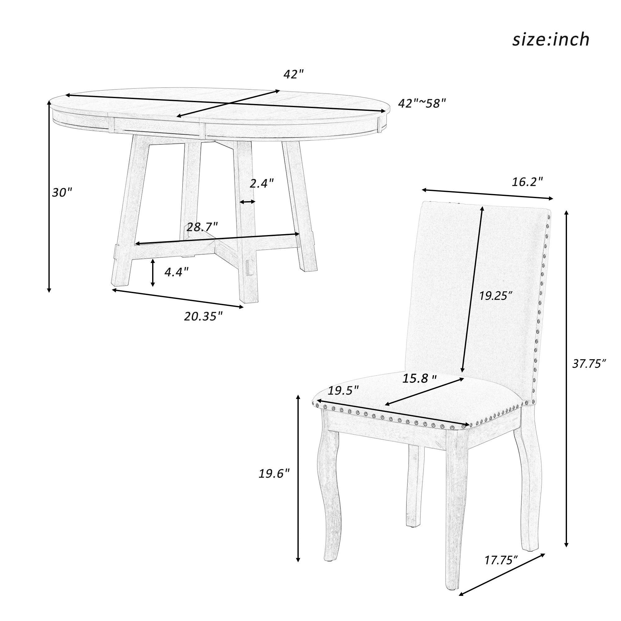 Farmhouse Dining Table Set Wood Round Extendable Dining Table And Upholstered Dining Chairs