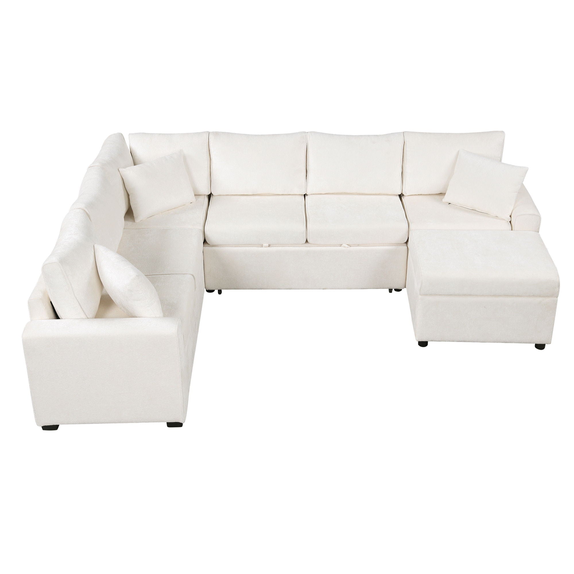 Sectional Sofa Pull-Out Sofa Bed Sleeper With A Storage Ottoman, Three Pillows And Charging Devices For Living Room