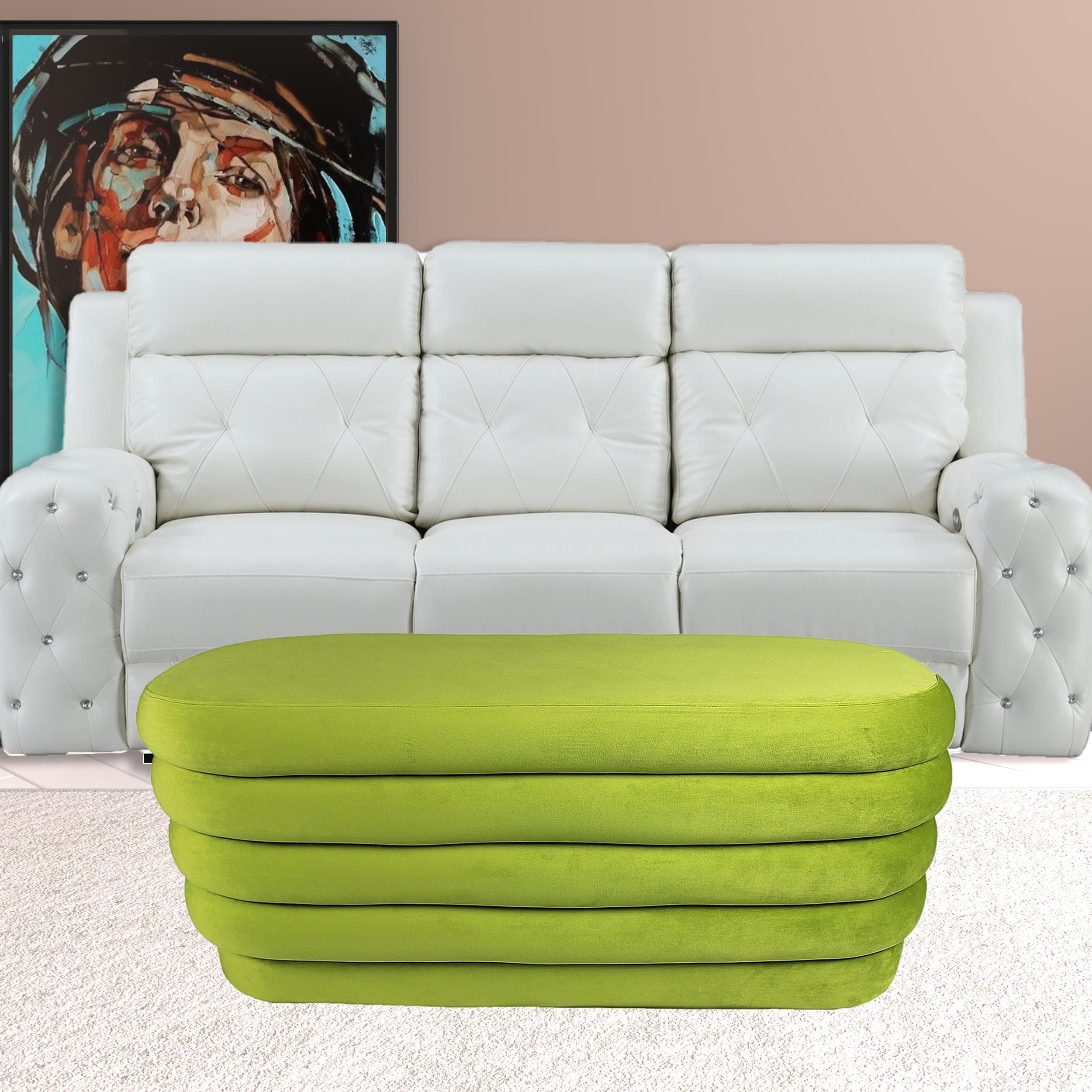 Velvet Tufted Oval Ottoman - Green