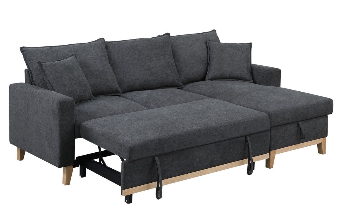 Colton - Woven Reversible Sleeper Sectional Sofa With Storage Chaise - Dark Gray by Lilola Home | Bel Furniture